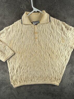 COOGI Australia Sweater Pullover Men Cotton Ivory Collared 1/2 Sleeve Medium